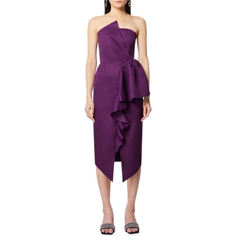 Elliatt Strapless Purple Midi Dress with Ruffle Detail | Size Small‎ 812B2